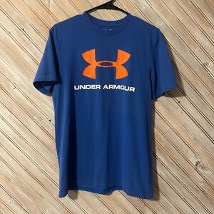 Under Armour Men's Blue & Orange Logo Tee Loose Heat Gear Outdoors